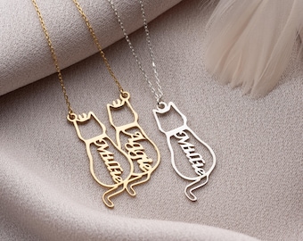 Personalisierte Katzennamenhalskette, 14 K Gold Haustier-Gedenkgeschenke, Multi Katzen-Namenshalsketten, kundenspezifischer Katzen-Namensschmuck, minimalist Haustier-Halsketten