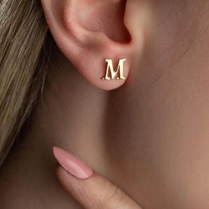 Personalized Initial Stud Earring: Sterling Silver or Gold Letter Charm