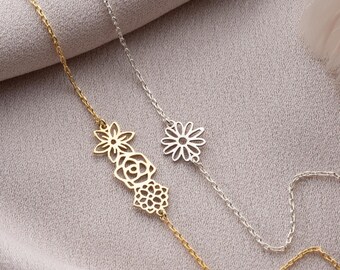 Pulsera de flor de nacimiento personalizada, pulsera de flor de nacimiento de plata personalizada, regalo personalizado, pulsera floral del mes de nacimiento, regalos del día de la madre