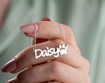 Personalized Dog Name Necklace with Paw, Pet Name Necklace, Pet Memorial Necklace, Custom Dog Name Necklace, Pet Loss Necklace, Dog Mom Gift