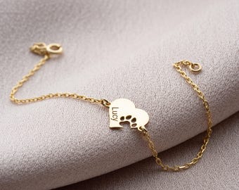 Pulsera personalizada con huella de pata: corazón grabado, joya conmemorativa para tu mascota