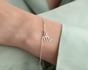 14K Gold Zodiac Charm Bracelet with Birthstone - Personalized Silver Zodiac Bracelet, Custom Birthday Gift for Mom, Valentine's Day Jewelry