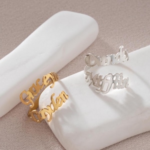 Custom Double Name Ring: Adjustable Personalized Jewelry Gift