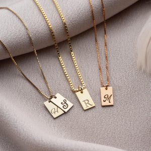 14k Gold Initial Tag Necklace: Custom Engraved Pendant, Family Gift