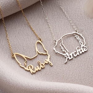 Personalized Dog Ears Necklace, 14 K Gold Dog Name Necklace, Silver Custom Pet Jewelry, Pet Name Necklace, Pet Memorial Gift, Gift For Her