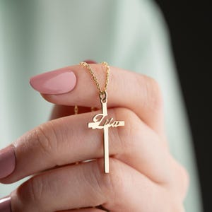 Gold Custom Cross Name Pendant Necklace, Personalized Cross Necklace, Christmas Gift for Her, Christian Baptism Gift, Silver Cross Necklace