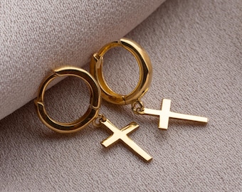 Sterling Silver Cross Hoop Earrings: Minimalist Religious Jewelry