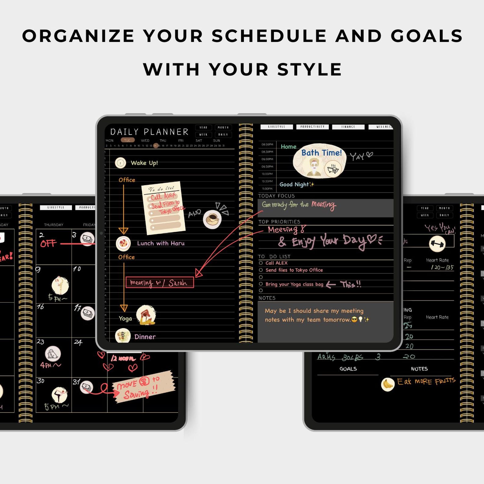 Undated Dark Mode All in One Digital Planner (ebony Black) - Etsy