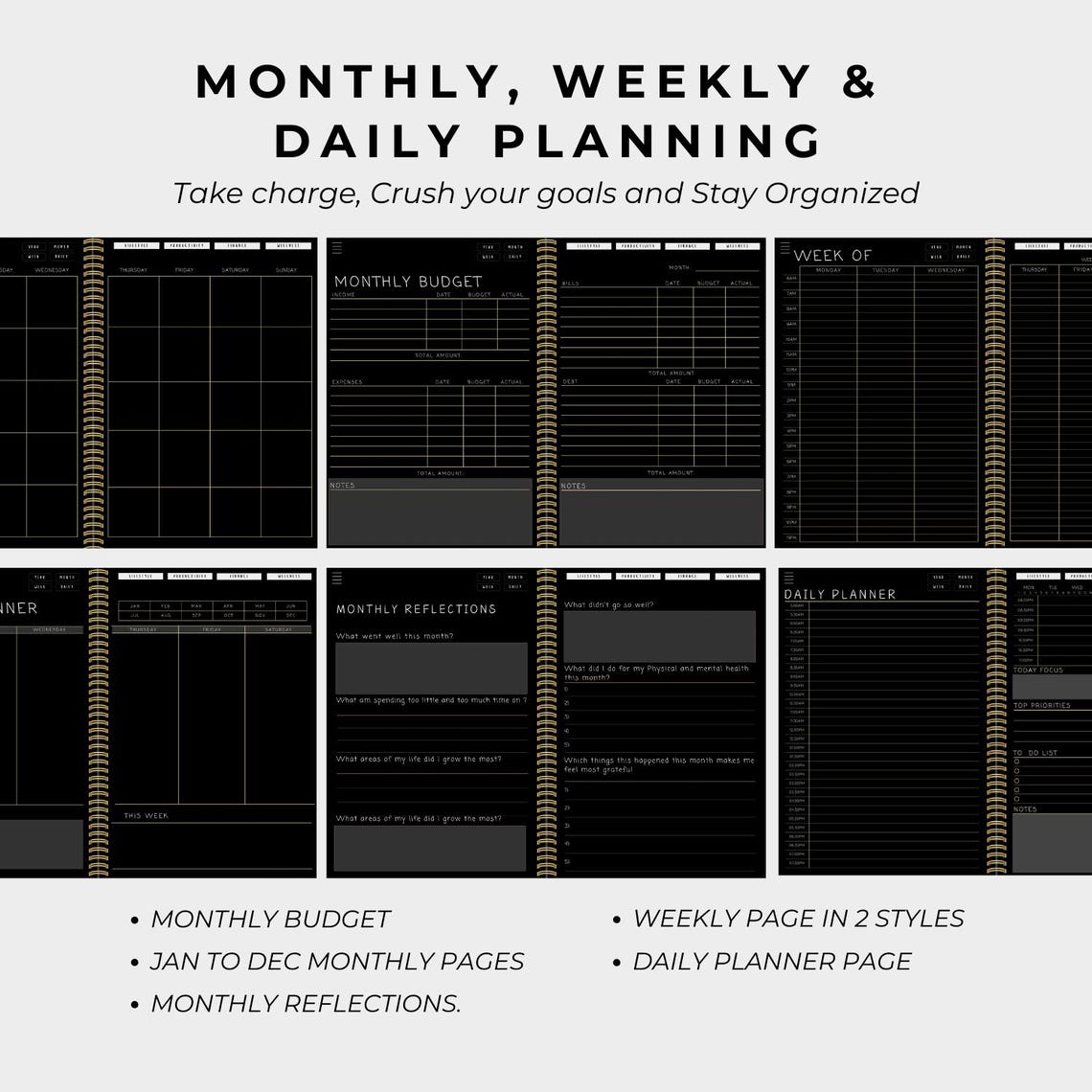 Undated Dark Mode All in One Digital Planner (ebony Black) - Etsy
