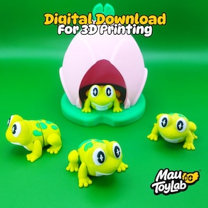 Flexi Frog met lotuscapsule STL – Knikkikkerspeelgoed | 3D-afdrukbaar | Geen ondersteuning