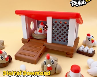 Flexi Chickens with Coop Playset | STL Files for 3D Printing