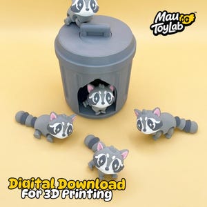 Trash Can Raccoon Podlin Toy | Interactive 3D Printable Files (STL, 3MF)
