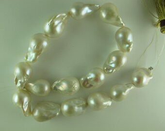 One Pearl, Even Luster approx 20x16mm Smooth Nacre Large Baroque Pearl P023 Thick Baroque Pearl RICH SILVER Flameball Pear Shape