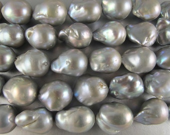 One Pearl, Even Luster approx 20x16mm Smooth Nacre Large Baroque Pearl P023 Thick Baroque Pearl RICH SILVER Flameball Pear Shape