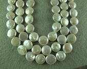 WHITE COIN Pearls, 13-14 mm Diameter, 5 mm thick , Gorgeous Iridescent , Horizontal Drill, 6 Pearls (P018)