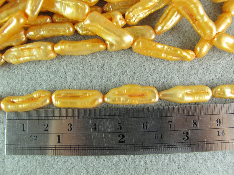 Freshwater Stick Pearls, YELLOW, Cultured Pearls, Approximately 12-16 mm, Vertical Drill, 12 stick pearls, P044 image 2