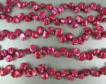 36 PEARLS Half Strand Mini Keishi Freshwater Pearls, Graduated Sizes 5mm to 7mm, Up to 4mm Thick Nuggets, Rosy Red, 36 Pearls (P066)