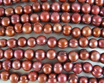 LARGE Hole Potato Pearls, 9-10mm, Drilled 2.5mm Hole, Red Copper, 12 Loose Pearls, Great for 2.25mm Leather Cord or Silk Ribbon (P05)