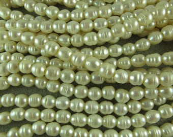 Large Hole Rice Pearls with lines, WHITE, 8x11-13mm approx, Drilled 2.5mm Hole, 10  Loose Pearls,  (P021)