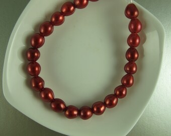 Large Hole Rice Pearls, 8x9mm approx, Drilled 2.5mm Hole, Red Copper, 10  Loose Pearls,  (P078)