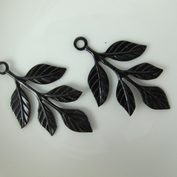 Tiered Leaves, Vintaj Arte Metal Fastenable, Black 36x23.5mm, Nickel and Lead Safe, Versatile for DIY, 2 pieces