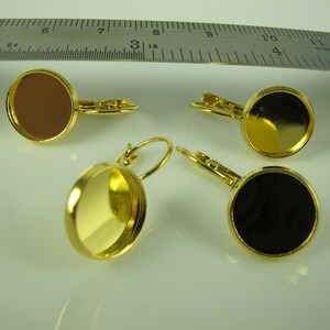 ONE PAIR Leverback Earrings, Bezel Earring Base, Goldtone or Silvertone Findings, 12 mm. Inside Diameter Bild 3