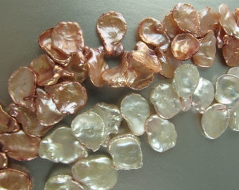 Perles Keishi Rose Pâle Ou Rose Saumon, 11x16 à 15x20mm, Grand Top Percé Cornflake, 5 Perles En Vrac (P049)