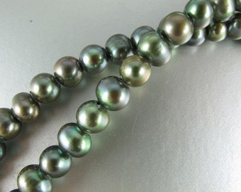 LARGE HOLE Potato Pearls,Dark Olive, 9mm, Drilled 2.5mm Hole, 12 Pearls, For 2.25mm Leather Cord or Silk Ribbon (P075)