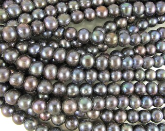 Large Hole Pearls, Large 10-11mm, Freshwater Pearls, Oblong Potato Pearls, Dark Gray Peacock, 2.5 mm drill, Five Pearls (P080)