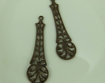 Filigree Dangle, Vintaj Natural Brass, Damascus DP0029, 35x10mm, Lead and Nickel Safe, TWO Pieces