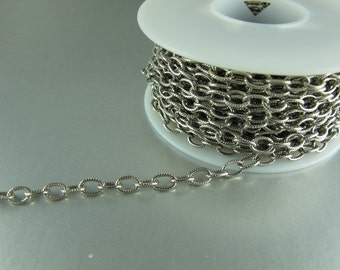 Antique Silver Finish, Medium Etched Steel Cable Chain, Trinity Brass, 4x6 mm, 36 inches, CH20AS