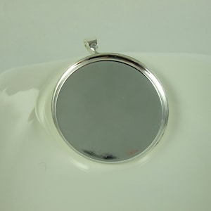 Bezel Setting Pendant Blank Base, Silver Tone, Nickel and Lead Free, 36 mm Outside Diameter, Round, Two Pieces