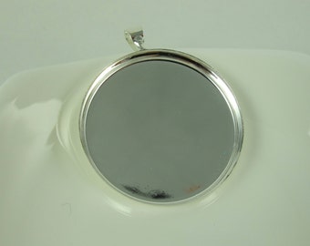 Bezel Setting Pendant Blank Base, Silver Tone, Nickel and Lead Free, 36 mm Outside Diameter, Round, Two Pieces