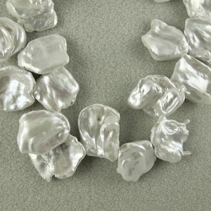 White Keishi Cornflakes Pearls, Freshwater, Natural, Large Irregular Rectangular Shapes, approx 19X21 mm, Top Drilled, One Pearl (P013)