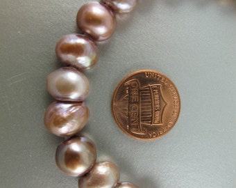 Baroque Button Pearls LARGE HOLE, Latte Rose, 9 mm, 2.5mm Hole,12 Loose Pearls, Great for 2.25mm Leather Cord or Silk Ribbon (P024)