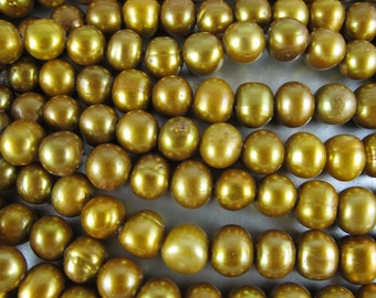 Brassy Bold Gold Freshwater, LARGE HOLE,  11-12 mm Oval Potato Shape, 2.5 mm drill, Six Pearls (P041)