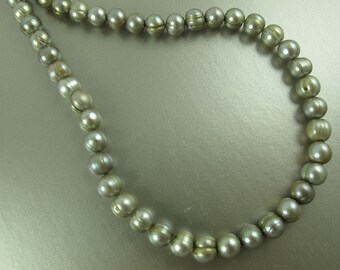 POTATO PEARLS, Gray Sage, 7x8 mm, Half Strand, 8 inches, 27 pearls (P03)