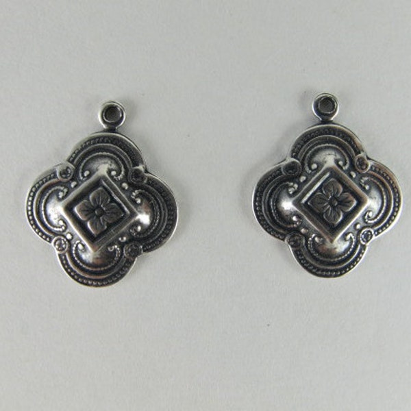 Fancy Clover Drop, Antiqued Silver, Quatrefoil 15x15mm,Trinity Brass, Two Pieces, F363-AS