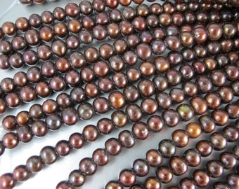 LARGE HOLE Potato Pearls, Shades of Brown, 9mm, Drilled 2.5mm Hole,12 Pearls, For 2.25mm Leather Cord or Silk Ribbon (P076)