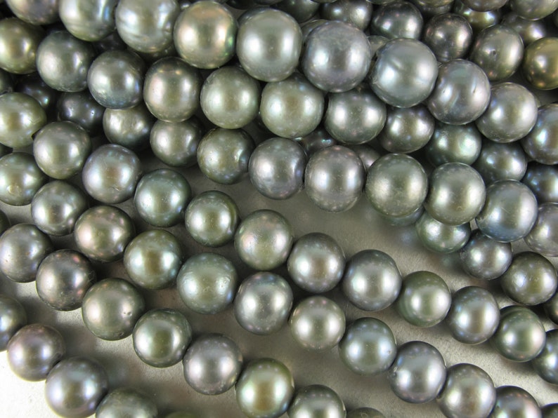 Large Holed Pearls, Large 11 to12mm,  Fresh Water Pearl, Almost Round Potato Pearls, Dark Silver, 2.5 mm drill, Six Pearls (P041)