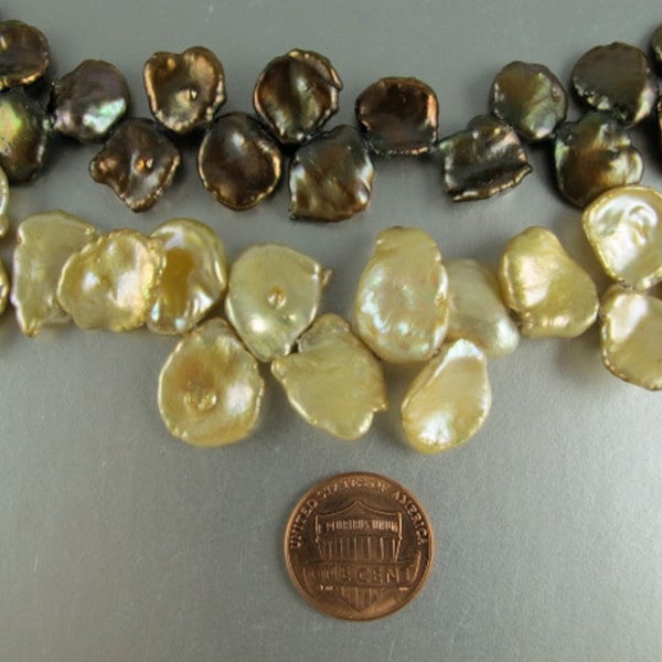 BRONZE Keishi Pearls, 11x16 to15x20mm, Large Top Drilled Cornflake, 5 Loose Pearls (P049)