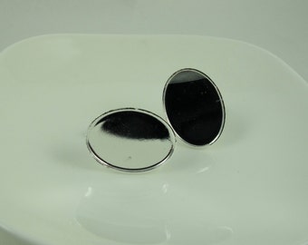 ONE PAIR Oval Cufflinks, 2mm Deep Cup Bezel, Polished Silver Tone, 24 x 16mm Inside Diameter