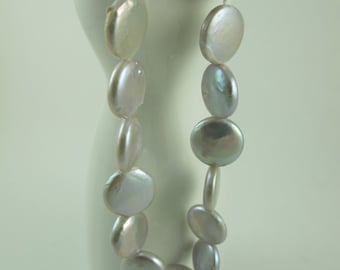 Coin Pearls, 13 mm Diameter, 4 mm thick, Elegant Silver Gray Hue, Iridescent and Gorgeous, 5 Pearls (P026)