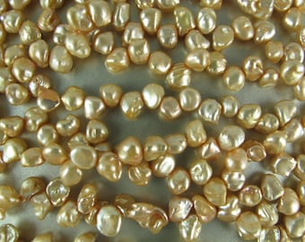 36 PEARLS - Half Strand Mini Keishi Freshwater Pearls, Graduated Sizes 5mm to 7mm, Up to 4mm Thick Nuggets, CHAMPAGNE, 36 Pearls (P066)