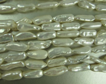 Perles BIWA, BLANC, Perles de culture d'eau douce, Nacre et lustre lumineux, Environ 20 x 7 mm, Foret vertical, 10 perles blanches, P067