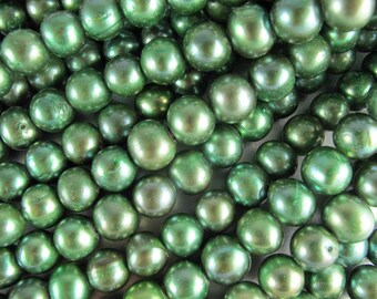 Large Hole Potato Pearls, Large 11-12mm,  Freshwater, Almost Round Pearls, Mineral Green, 2.5 mm drill, Six Pearls (P041)