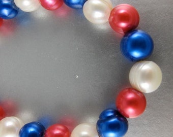 12 Potato Pearls LARGE HOLE, Red,White,Blue, 9-10mm, Hole 2.5mm,For 2.25mm Leather Cord or Silk Ribbon, 4th of July, Bastille Day(P05)