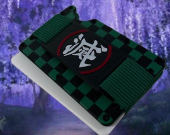 Demon Anime Slayer Inspired Minimalist Wallet with Cash strap - anime gift - everyday carry or gift card holder