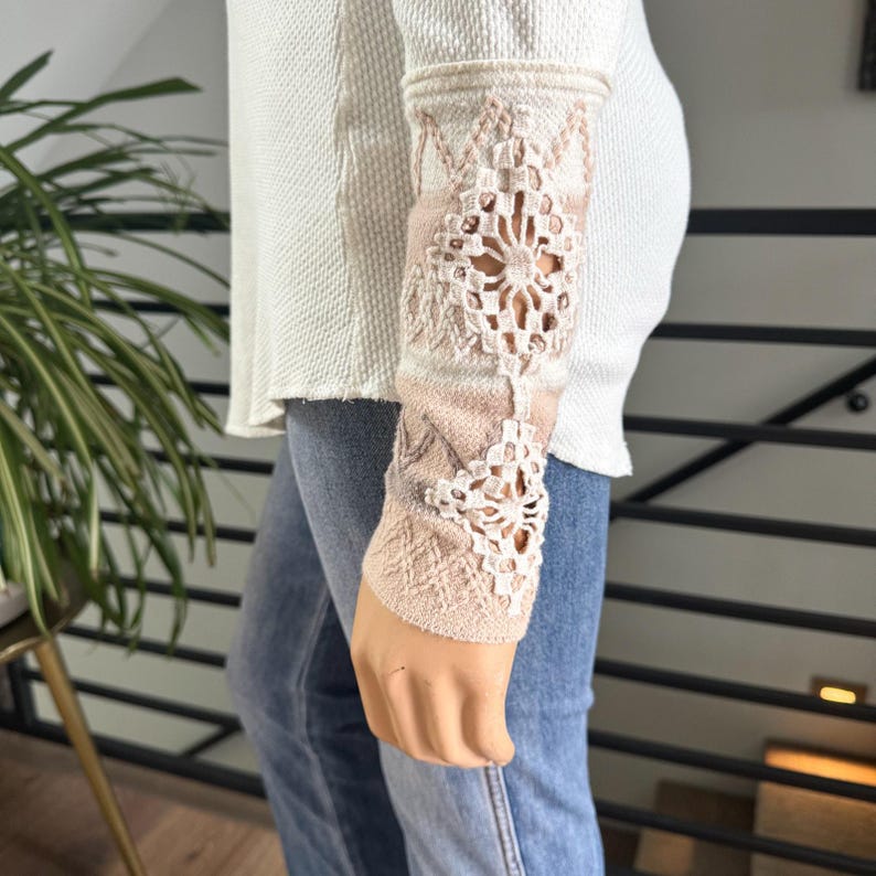Free People We The Free Kyoto Kombucha Cuff Thermal Top Ivory Waffle Knit Large Bild 9