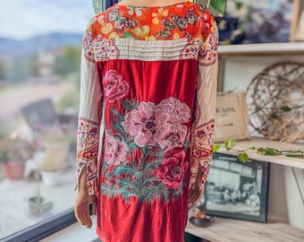 Aratta Silent Journey Burned Tulip Velvet Floral Embroidered Tunic Women's Small